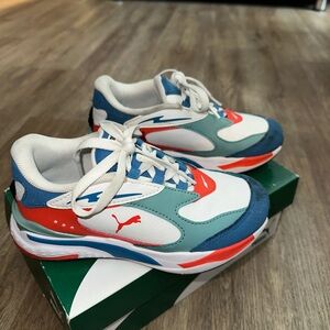 Puma Kids Sneakers - White, Blue, and Red Accents